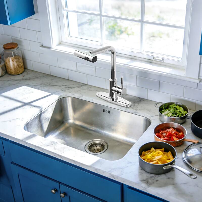 WOWOW Single Handle Waterfall Pull Down Sprayer Kitchen Faucet
