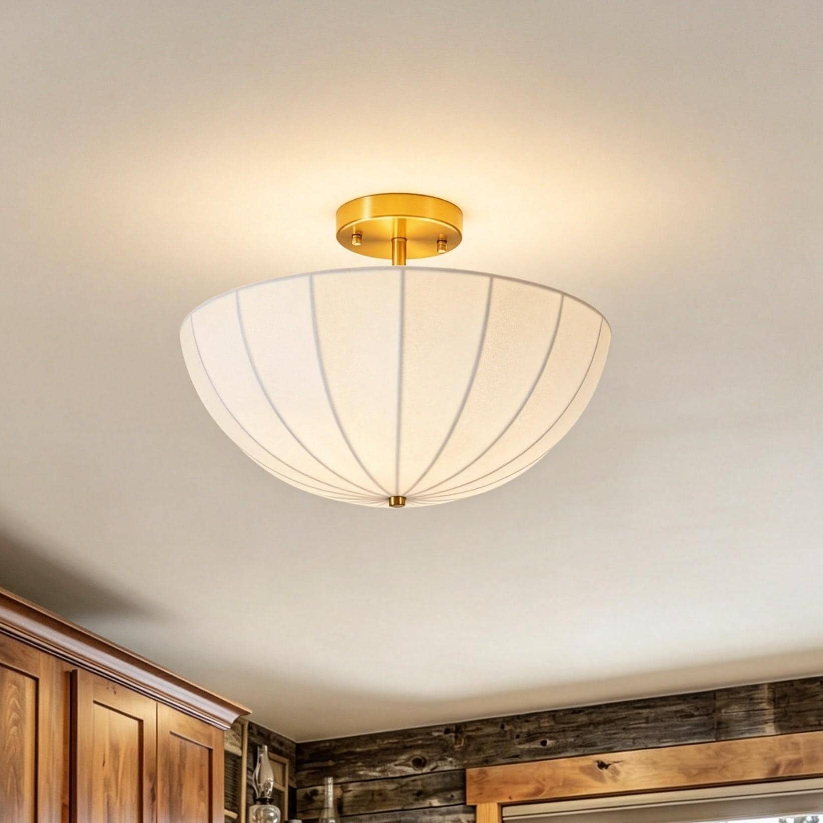 Rennnsan 3-Light Fabric Semi Flush Mount Ceiling Light for Bedroom Living Room - 3 Light
