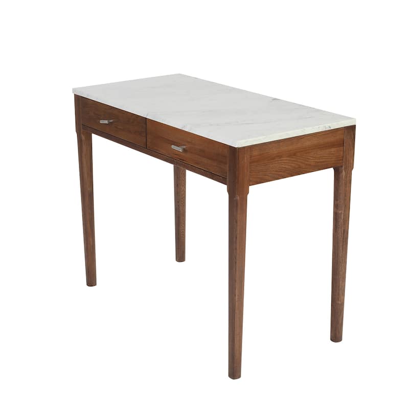 Meno 36" Rectangular Italian Carrara White Marble Console Table with Legs