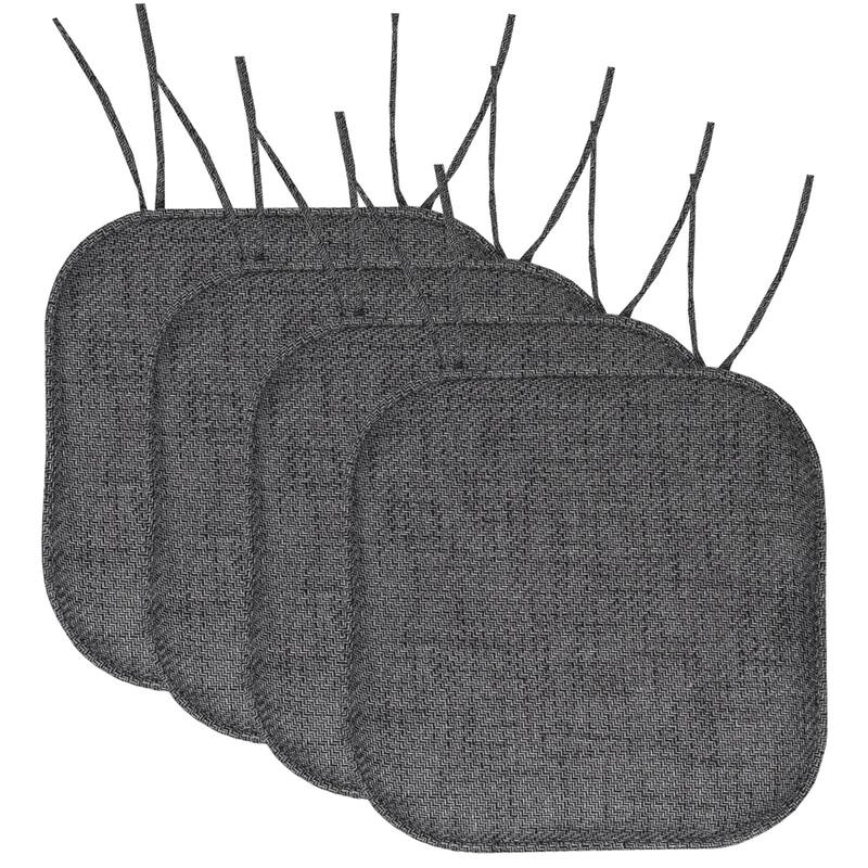 Herringbone Memory Foam 16 x 16 Chair Pad With Ties - Black - Set of 4