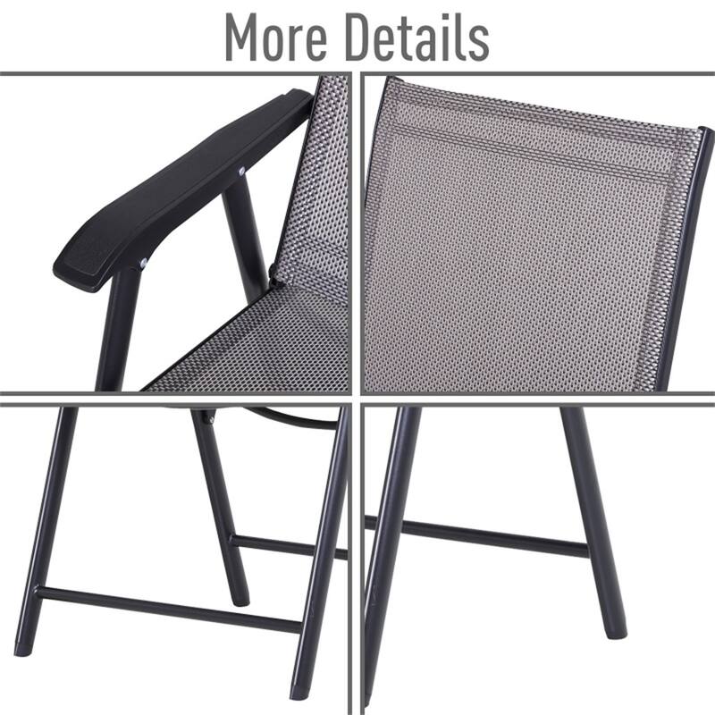 Folding Outdoor Chairs Set with Mesh Fabric and Armrest Set of 4 - 22.8" L x 25.2" W x 37" H