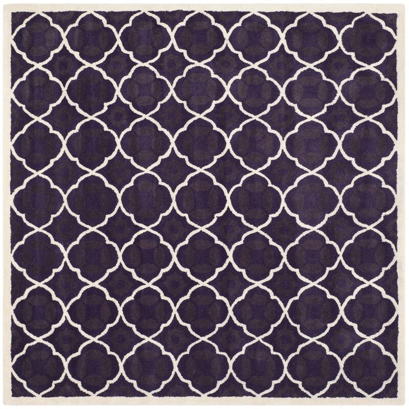SAFAVIEH Handmade Chatham Kader Modern Moroccan Wool Rug - 5' Square - Purple/Ivory
