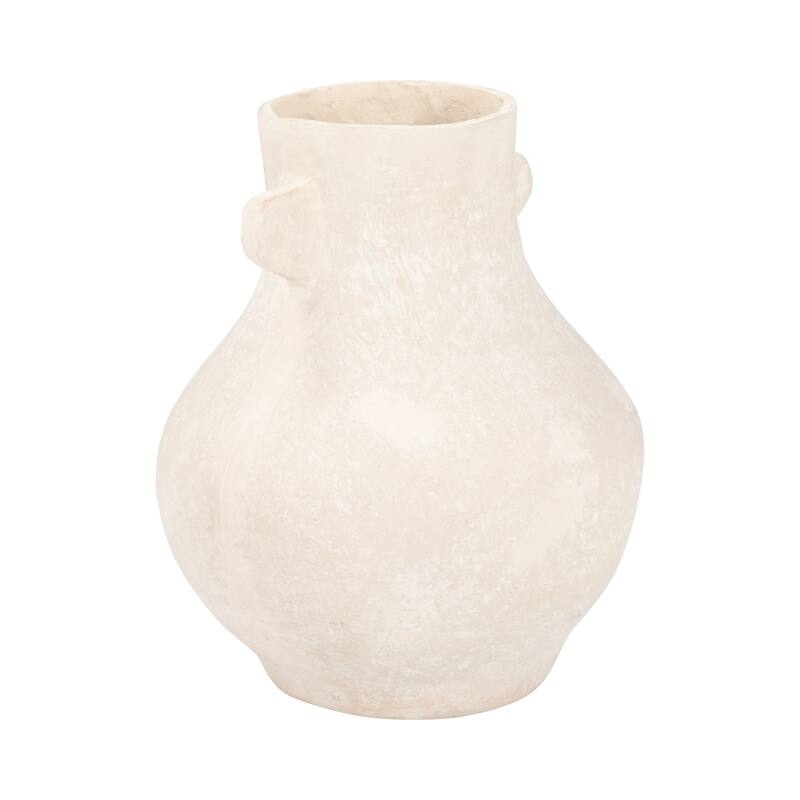 Sagebrook Home Ivory Paper Mache 10-inch Eared Vase, Perfect for Stylish Floral Arrangements