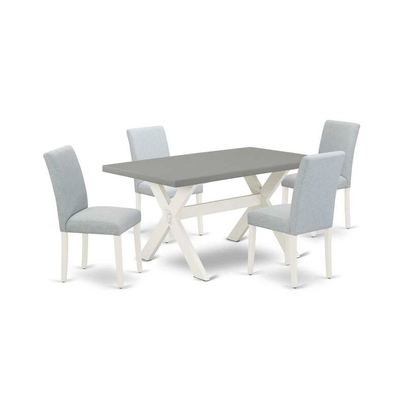 HomeStock 5-Pc Rectangle Natural Oak Finish Solid Wood Top Dining Table with 4 Upholstered-Chairs