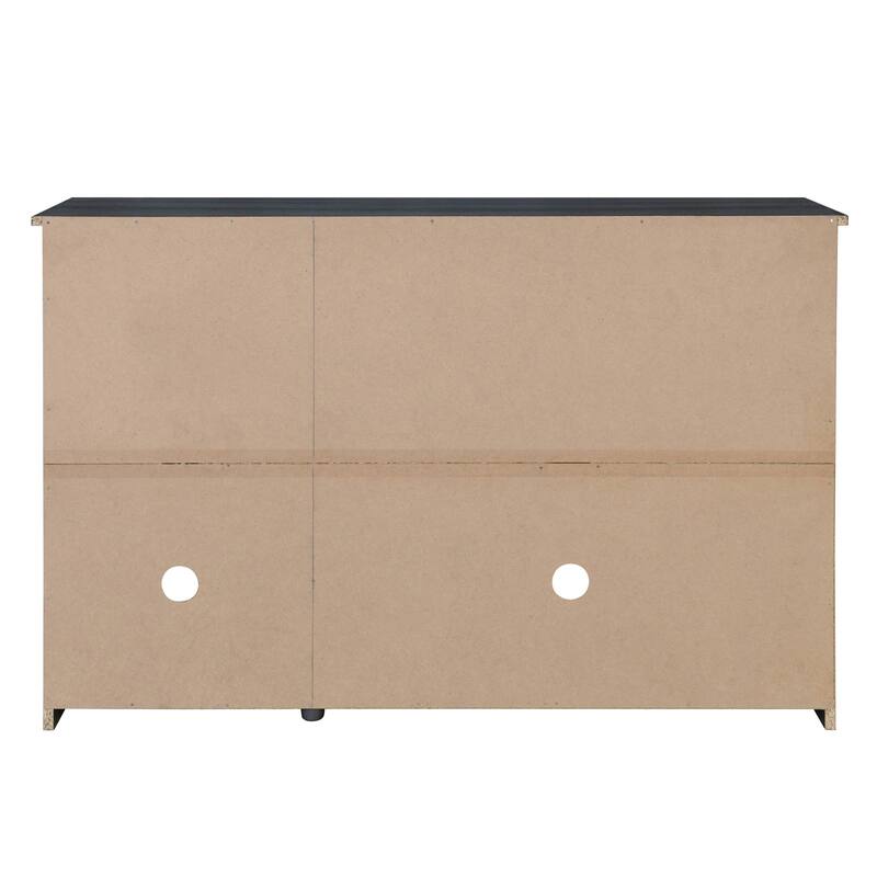 Oval Rattan Doors Black Sideboard with Adjustable Shelves