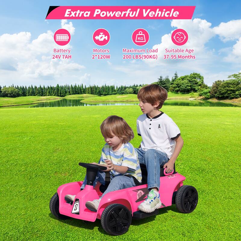 24V 2 Seater Electric Ride-On Toy, Dual Driver Modes for Kids Best Gift