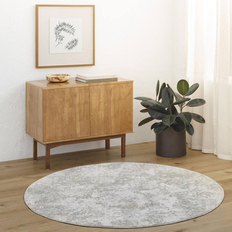 Livabliss Transitional Brunswick Abstract Area Rug - 5'3" x 5'3" Round - Grey/Ivory