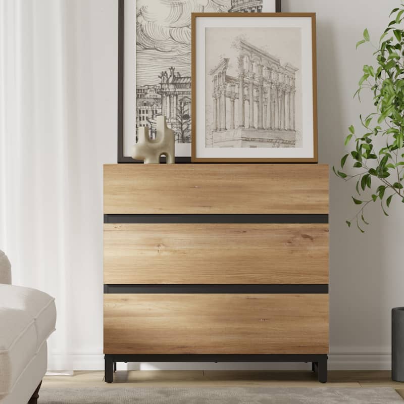 WAMPAT Dresser for Bedroom, Closet Organizers and Storage with 6 Drawers,Chest of Drawers with Metal Base - Oak - 3-drawer