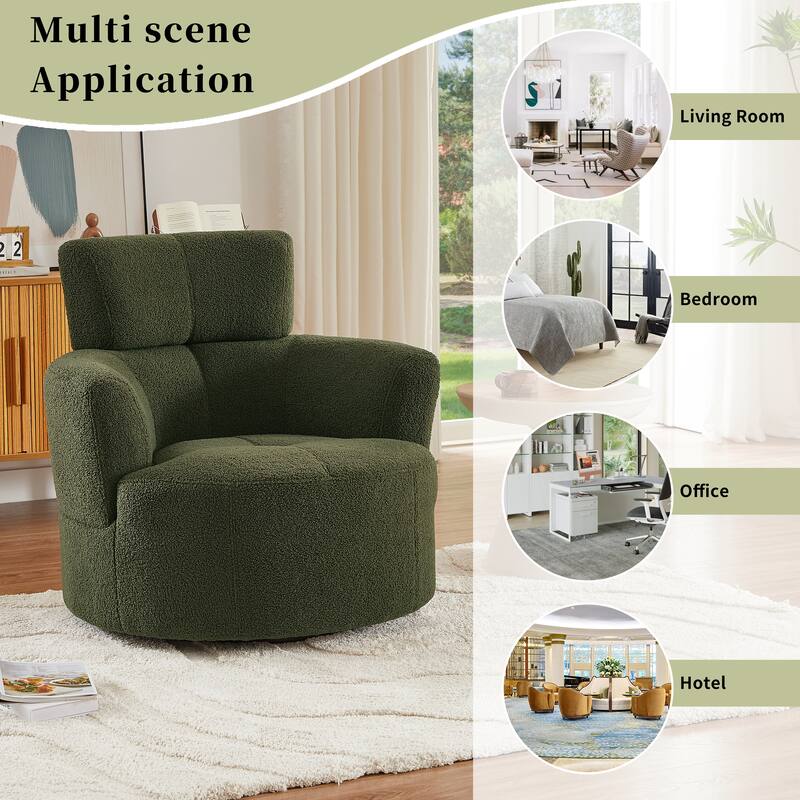 Swivel Chair Accent Chair Barrel Chair with Cushioned Seat, Round Sofa Chair with Adjustable Headrest