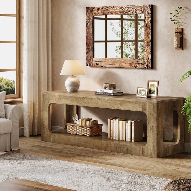 63-Inch Entryway Table with Storage Shelf, 2-Tier Sofa Console Table for Living Room, Hallway, Foyer
