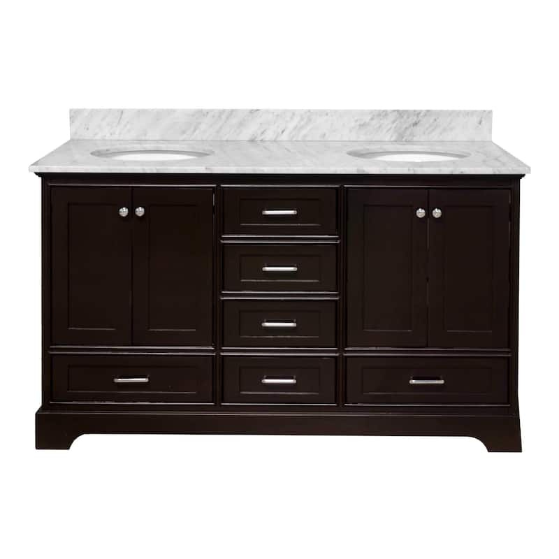 KitchenBathCollection Harper 60" Double Bathroom Vanity with Carrara Marble Top