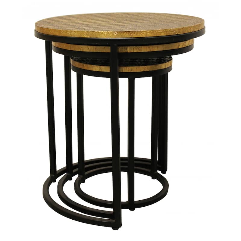 HomeRoots Set Of Three 19" Black And Brass Round Nested Tables - 18