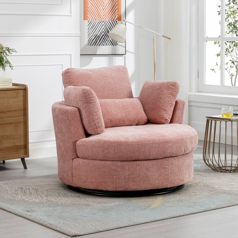 Swivel Accent Barrel Chair and Half Swivel Sofa With 3 Pillows 360 Degree Swivel Round Sofa