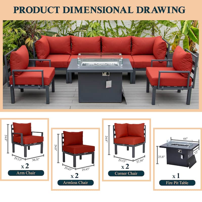 Outdoor 7-Piece Patio Sectional Set Aluminum Frame W/ Fire Pit Table