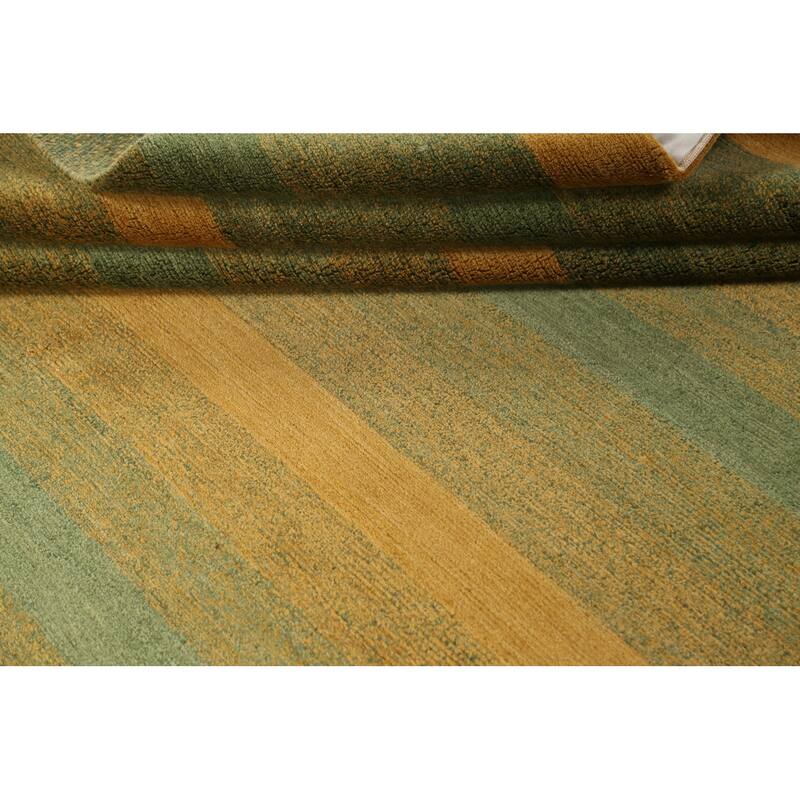 Vegetable Dye Striped Nepalese Oriental Area Rug Wool Handmade Carpet - 6'2" x 8'11"