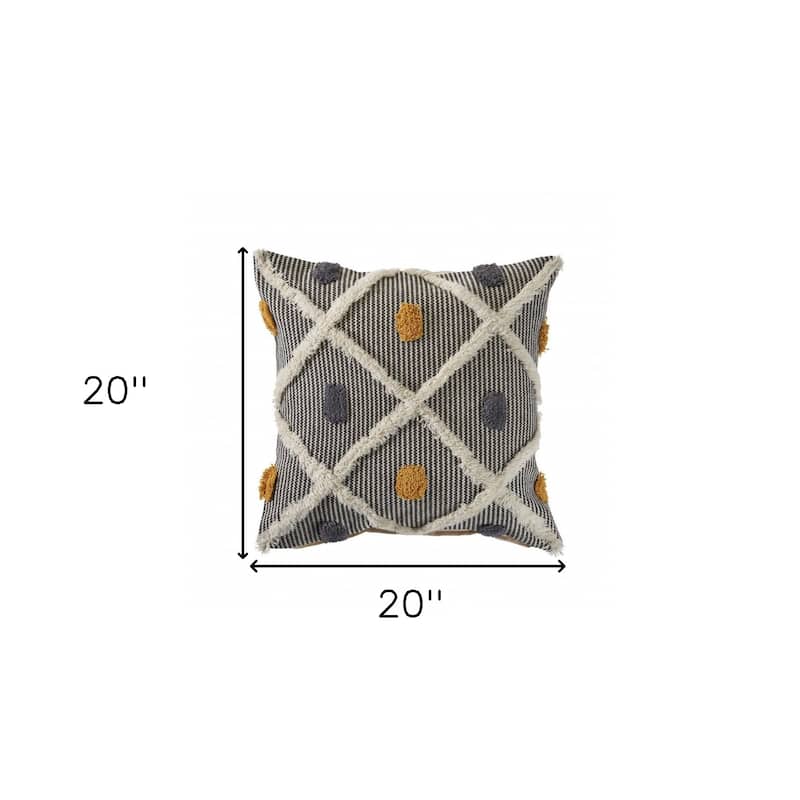 HomeRoots 20" Gray Ivory and Yellow Striped Cotton Throw Pillow With Texture