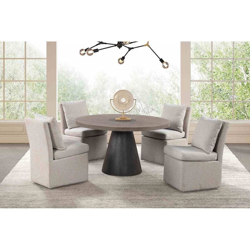 5pc Dark Walnut Finish Dining Set Round Table and Chairs