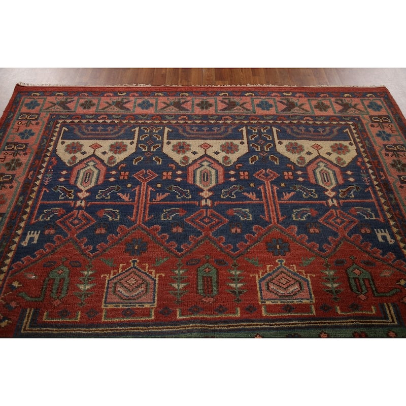 Geometric Sirjan Oriental Area Rug Hand-knotted Red Wool Carpet - 7'10"x 9'10"