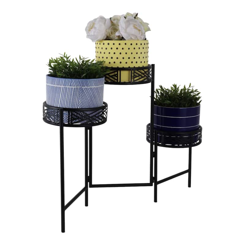 Iron Metal Lattice Design 3-Tier Plant Stand (Set of 3) - 22" Black - 10" x 10" x 22"