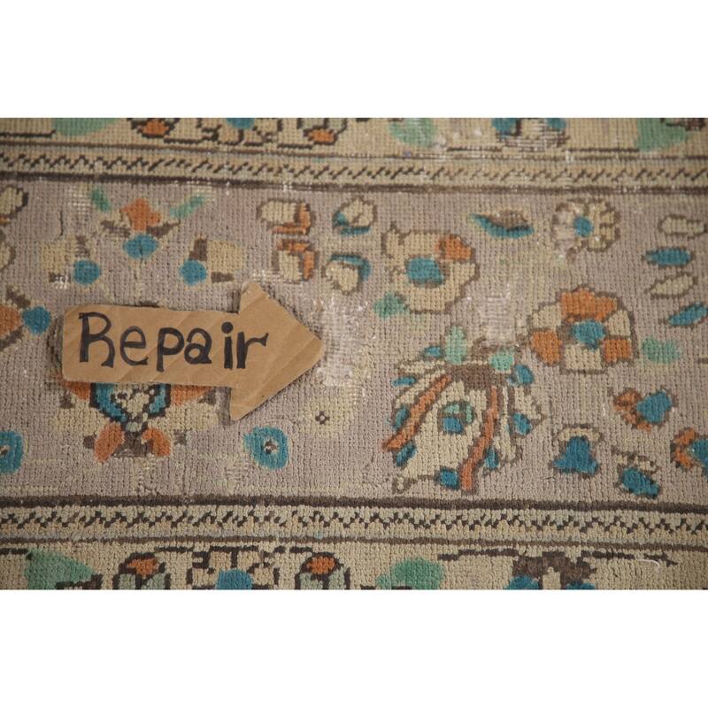 Hand Knotted Oriental 100% Wool Carpet Traditional Floral Beige & Ivories Tabriz Area Rug - 12' 8'' X 9' 8''