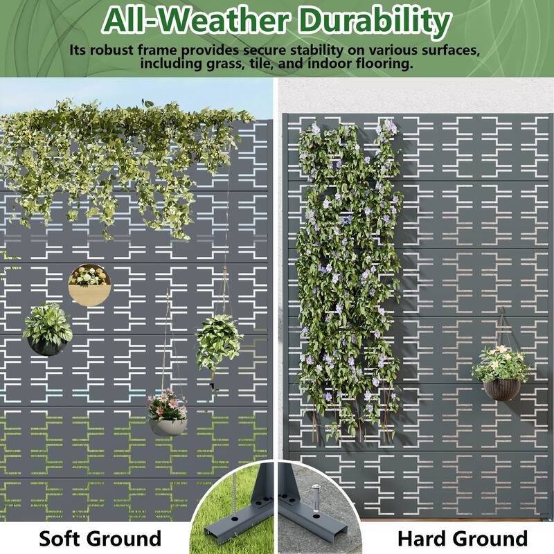 72" H×47"W Dovelina Black Outdoor Freestanding Metal Privacy Screen Decorative Garden Fence