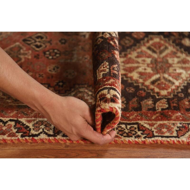 Tribal Qashqai Persian Vintage Area Rug Handmade Orange Wool Carpet - 3'8"x 5'7"