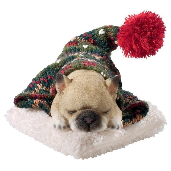 8" Sleeping French Bulldog Puppy Hand Painted Outdoor Garden Statue - N/A