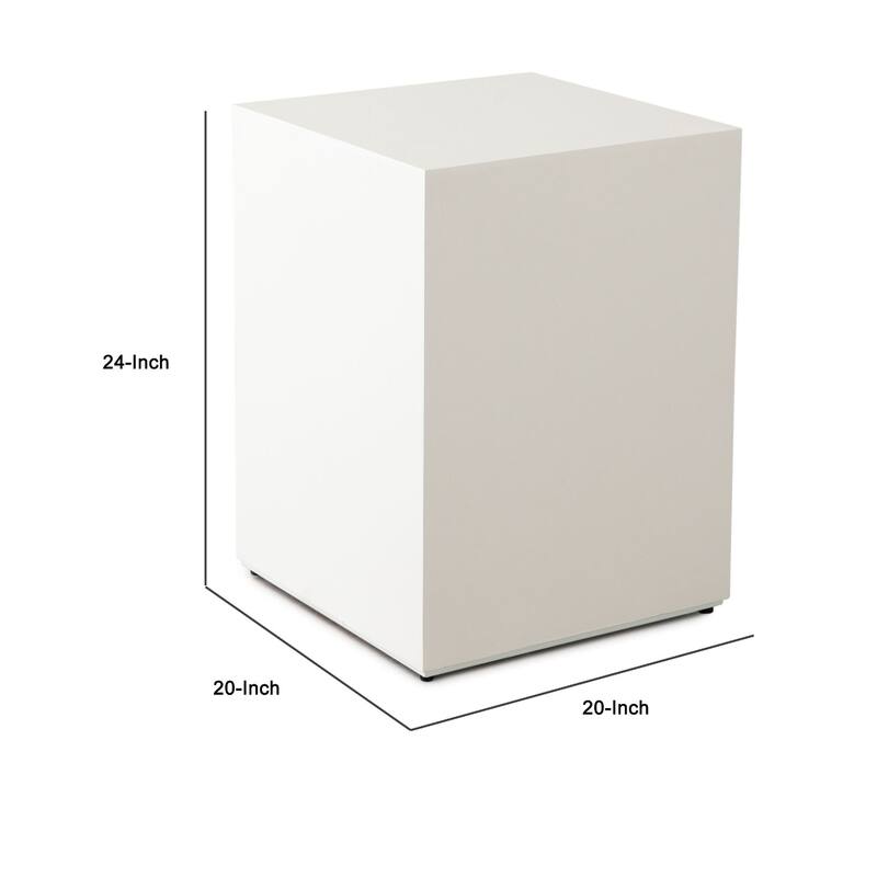 Viko Square Side End Table, White Wood Faux Concrete Finish, 20 Inch