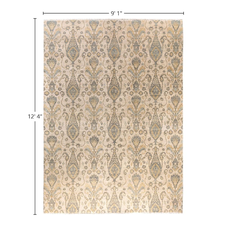 Ikat One-of-a-Kind Hand-Knotted Area Rug, Ivory - 9' 1" x 12' 4"