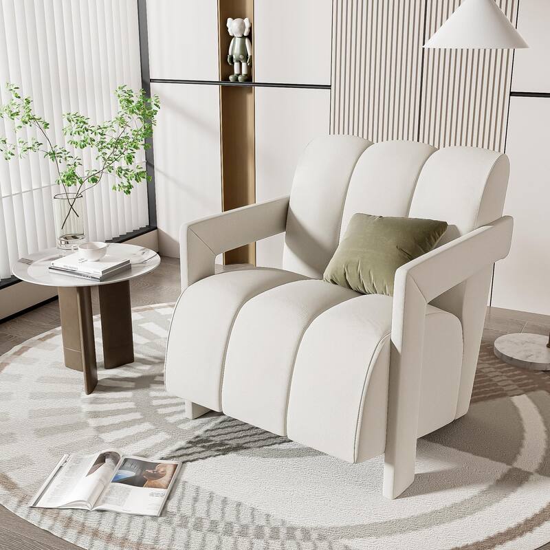 26.3'' Modern Minimalist Leisure Armchair, Armchair With L-Shaped Armrests And Polyester Fabric - White