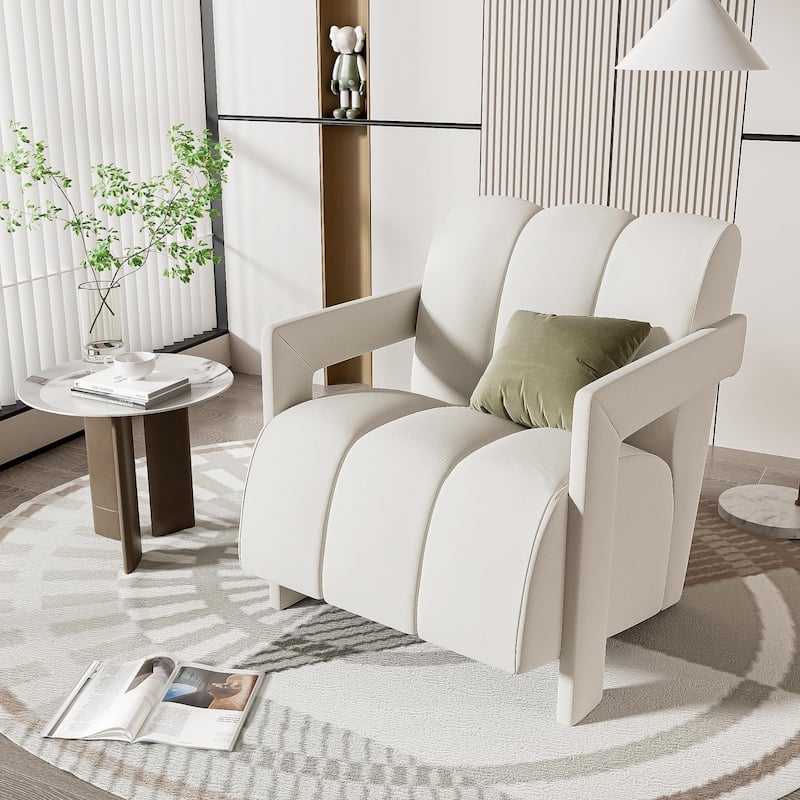 Soft Fabric Reading Chair, Modern Upholstered Armchair with Back, Office Guest Seating Cozy Corner Chair for Living Room - White