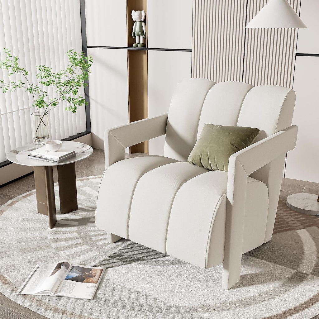 Soft Fabric Reading Chair, Modern Upholstered Armchair with Back, Office Guest Seating Cozy Corner Chair for Living Room