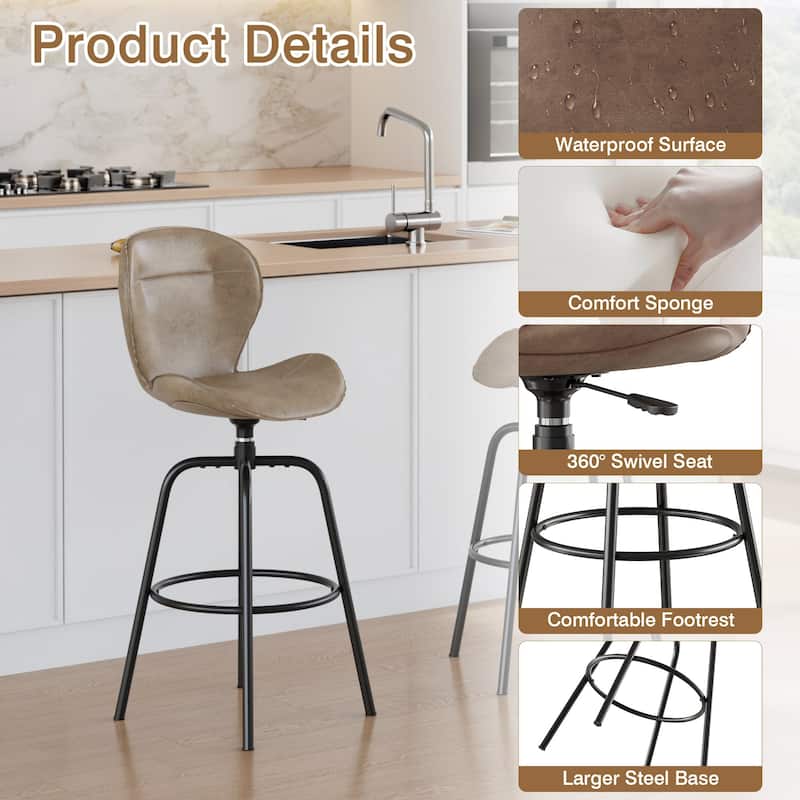 Javlergo 2/4/6 Pack Bar Stools Brown Mid Century Modern PU Leather 360° Swivel & Ring Footrest Kitchen Island Barstools