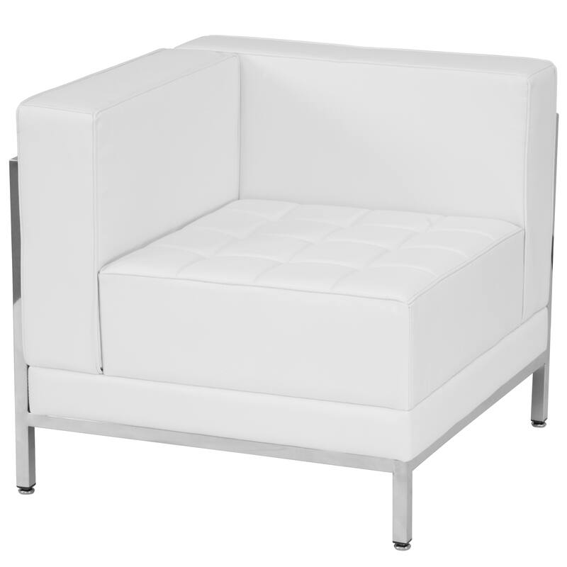 LeatherSoft Modular Left Corner Chair with Quilted Tufted Seat - 28.5"W x 28.5"D x 27.5"H - 28.5"W x 28.5"D x 27.5"H - Melrose White Faux Leather