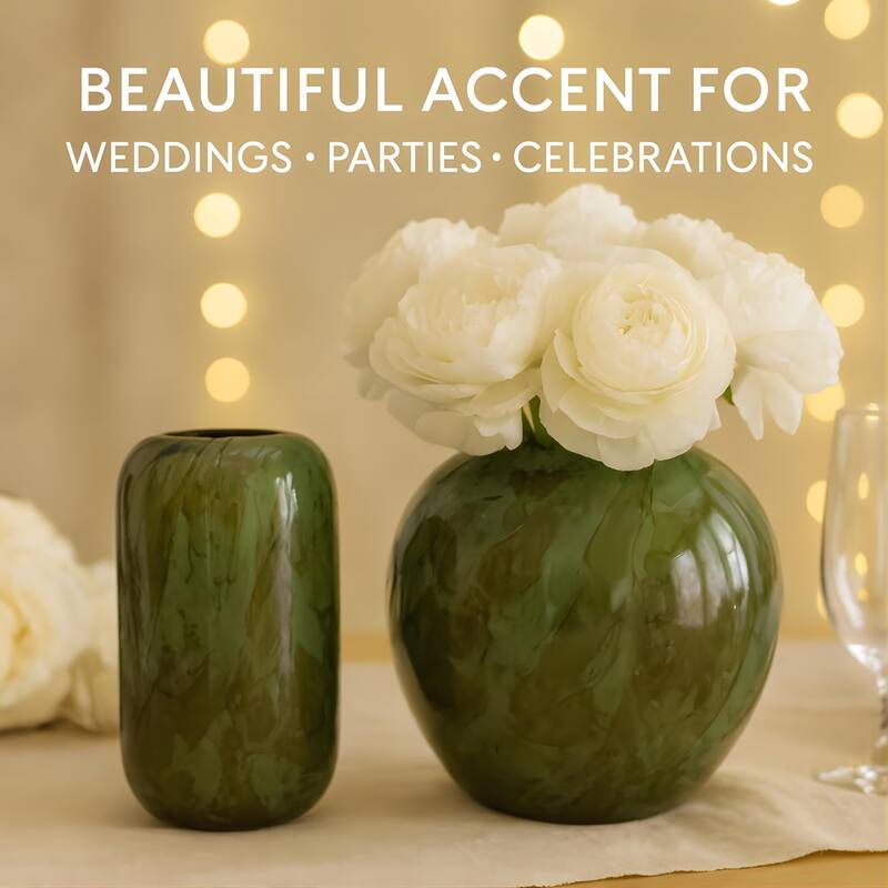 Aria Home Green Handblown Round Glass Vases Set of Two with Abstract Design