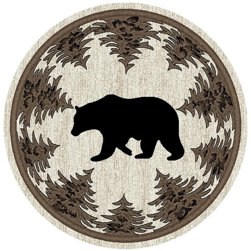 Axel Tranquil Bear Rustic Lodge Ivory Area Rug - 7'10" Round