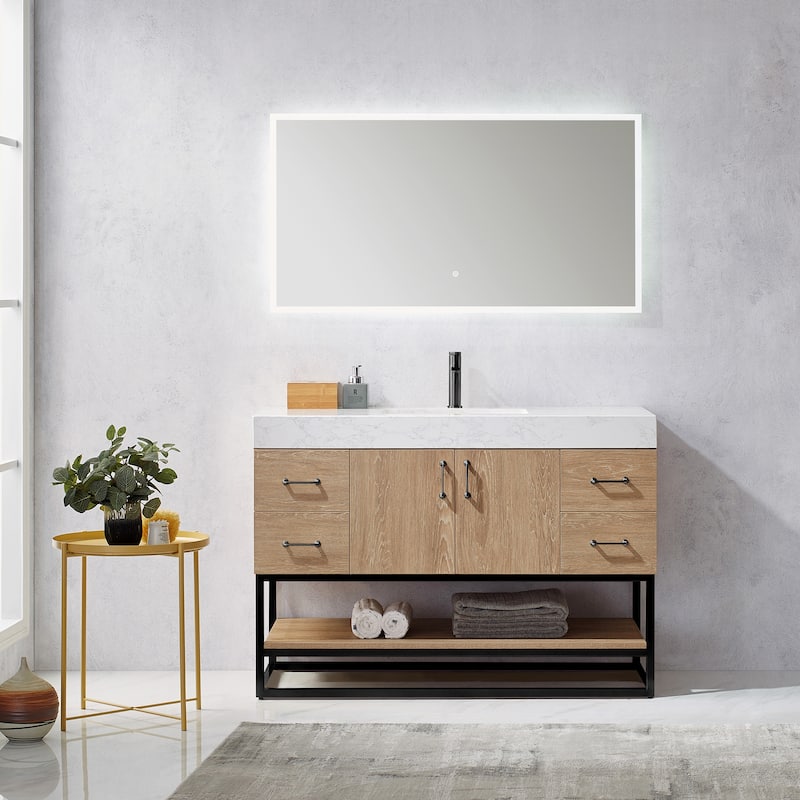 Alistair 48" Single Vanity with White Grain Stone Top without Mirror