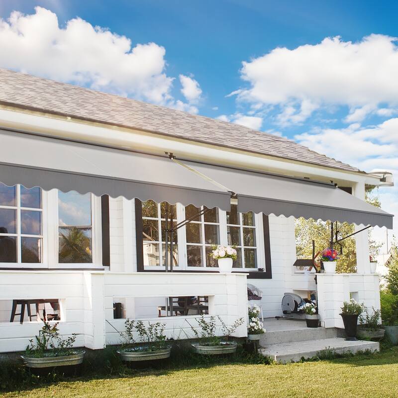 Mosis 13' x 4' Manual Retractable Awning, Non-Screw Freestanding Patio Sun Shade Shelter with Support Pole Stand