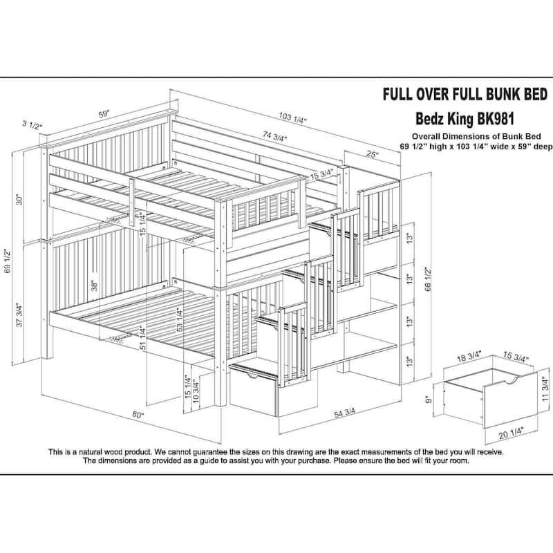 Taylor & Olive Trillium Full over Full Stairway Bunk Bed, 2 Drawers
