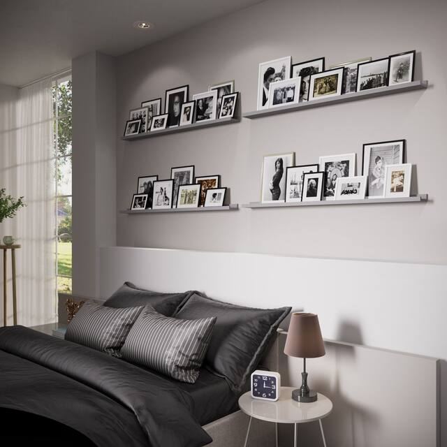 Wallniture Denver TJ 46" Picture Ledge Wall Shelves, Gray, Set of 4 - Gray