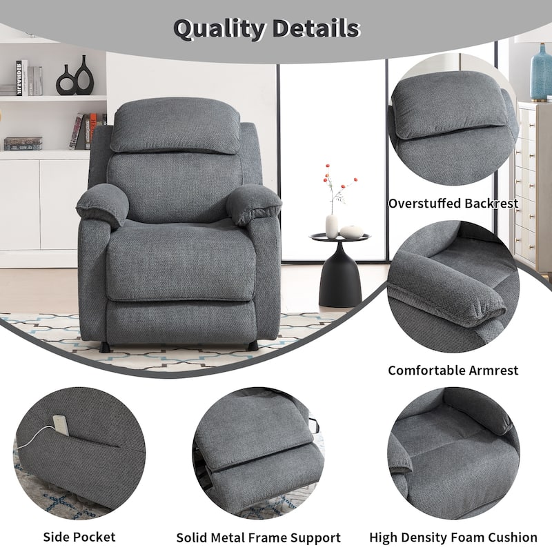 Power Recliner Chair — Electric Recliner with Remote Control & Side Pockets, Compact Home Theater Seating for Small Spaces
