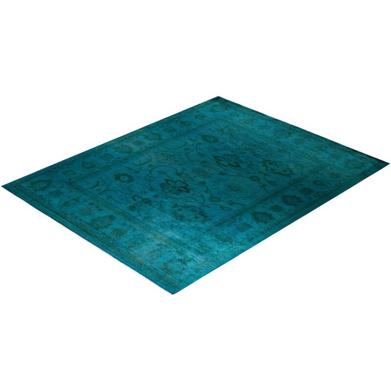 Overton Hand Knotted Wool Vintage Inspired Modern Contemporary Overdyed Blue Area Rug - 8' 1" x 10' 3"