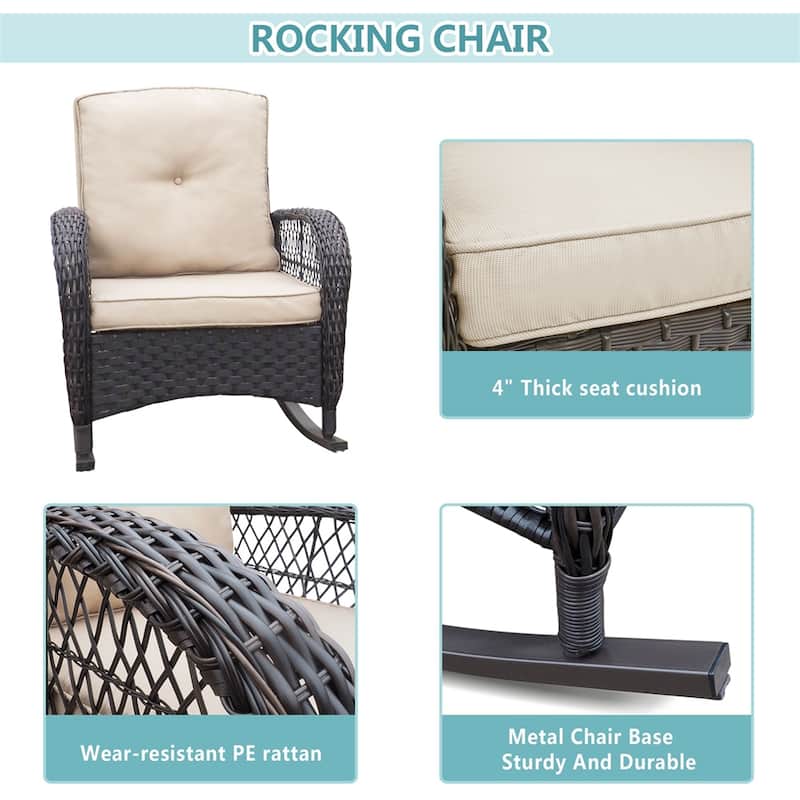 Outdoor Wicker Rocking Chair,Patio Rattan Rocker Chair w/Soft Cushions