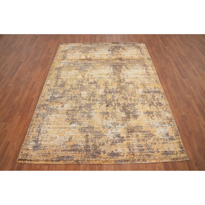 Hand Knotted Oriental Viscose Silk Carpet Modern All-Over Oranges & Rust Abstract Area Rug - 7' 10'' X 5' 10''