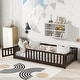 preview thumbnail 1 of 173, Toddler Floor Bed with Fence and Door, Montessori Platform Floorbed with Safety Guardrails for Children Boys Girls Kids Playroom Espresso - Twin