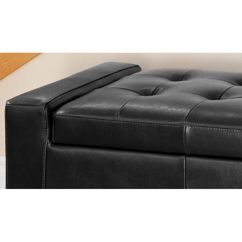 Roomfitters Tufted Faux Leather Storage Ottoman Bench with Armrests, Entryway or Bedroom Seat