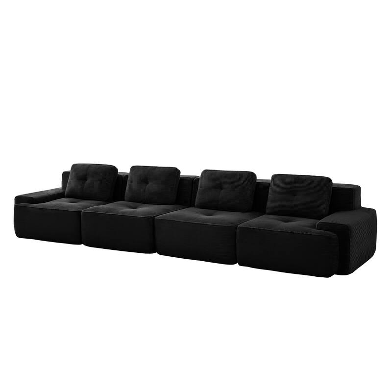 153" Modern Modular Corduroy Sectional Sofa, 4-Seater, Tufted Design