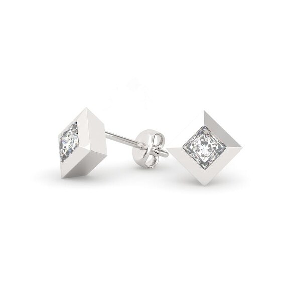 1.00ct Solitaire Bezel Set Stud Earring Round Cut Diamond 14k Yellow Gold Over