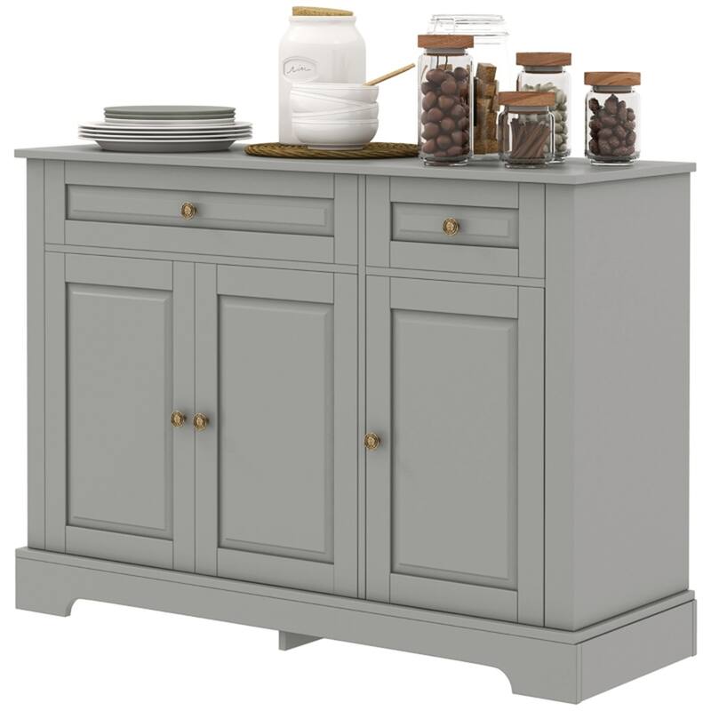 MDF Sideboard with Drawers and Cabinets for Kitchen Dining Living Room Storage - 45.25" W x 15.5" D x 32" H - Grey