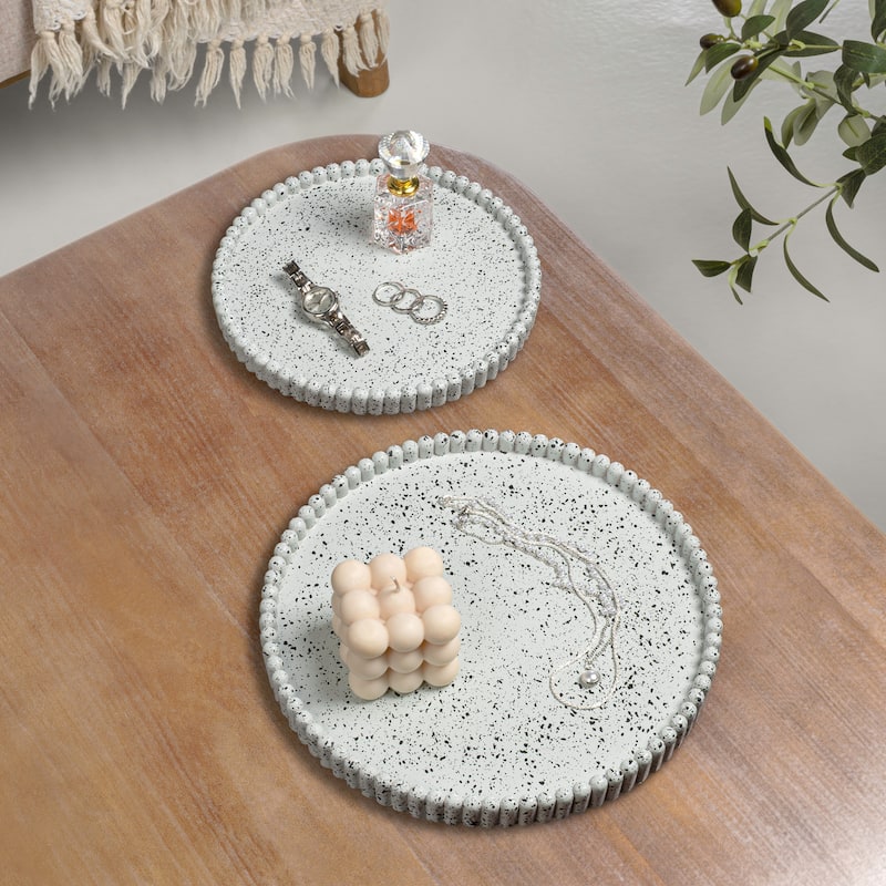 Opulence Modern Minimalist Concrete Fluted Edge Decorative Jewelry Trays (Set of 2)